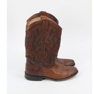 Frye Wyatt Overlay Cowboy Boots Womens 8B Brown Distressed Leather Western Moto